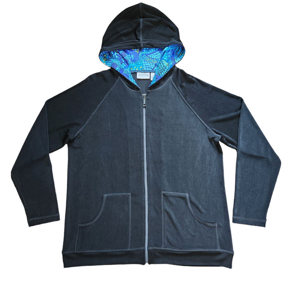 Chico's Travelers hooded jacket black zip size L